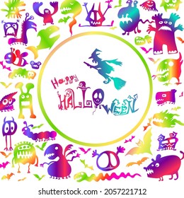 Funny monsters. Happy Halloween. Vector illustration