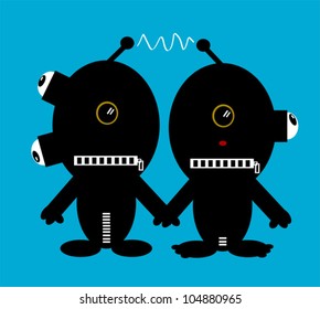 funny monsters holding hands