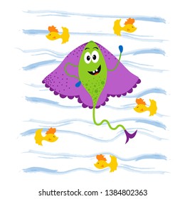 Funny monsters horoscope - Pisces - Vector