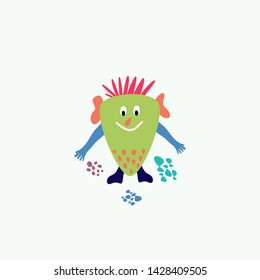 Funny monsters. Lovely monster set for children designs. Sweet smiling creatures in warm colors in vector. Awesome childish collection