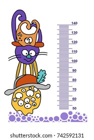 Funny Monsters. Meter wall or height meter from 50 to 140 centimeter