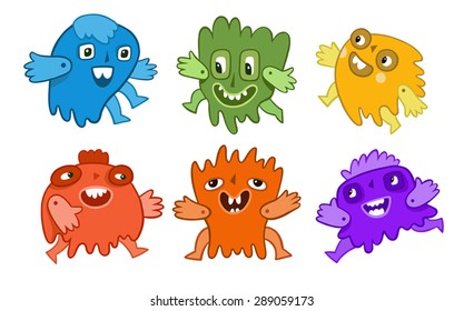 funny monsters - paint: yellow, orange, red, blue, green, purple