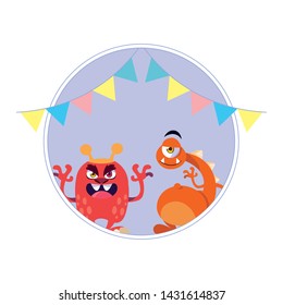 funny monsters with party garlands decoration
