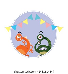 funny monsters with party garlands decoration