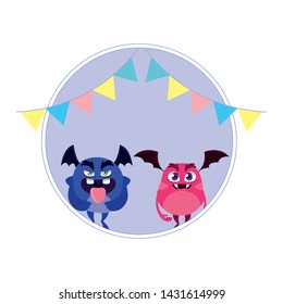 funny monsters with party garlands decoration