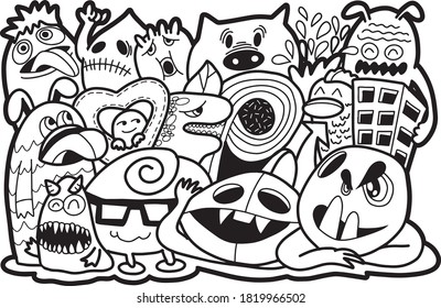 Funny monsters pattern for coloring book