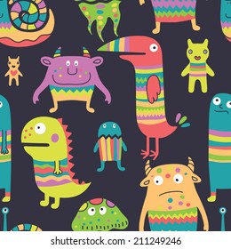 Funny monsters seamless pattern