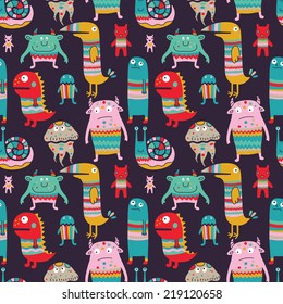 Funny monsters seamless pattern