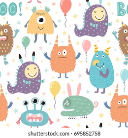 Funny monsters seamless pattern. Vector illustration