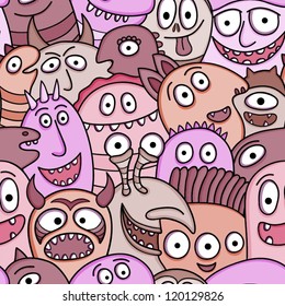Funny monsters seamless vector pattern