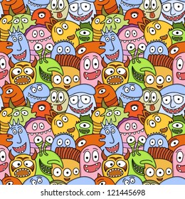 Funny monsters seamless vector pattern.