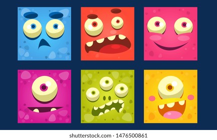 Funny Monsters Set, Colorful Mutant Emojis, Cute Emoticons Funny Faces Vector Illustration