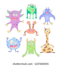 Funny monsters. Set of elements in cartoon style. Vector illustration