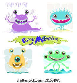 Funny monsters set. Vector illustration of animals monsters