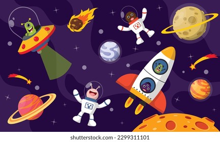 Funny monsters in space. Vector illustration