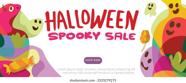 Funny Monsters for a Spooky Halloween concept. abstract geometric liquid form. monster halloween with hand drawn banner template vector illustration.