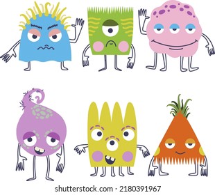 Funny monsters vector set. Kids illustration.