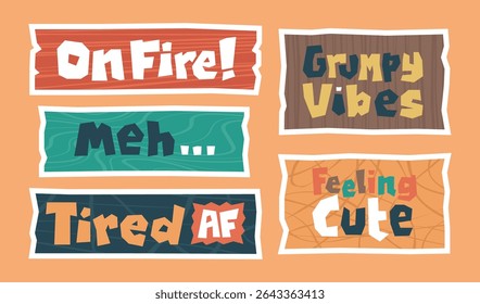 Funny Mood Quote Sticker Set in Bold Playful Cutout Typography Style