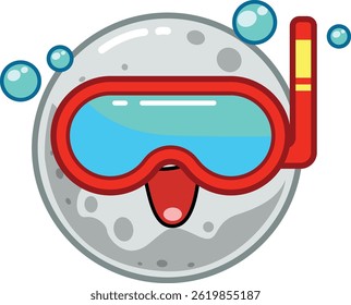 Funny Moon Cartoon Character with Swimming Goggles – Summer Pool Night Vector