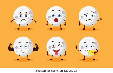 funny moon cartoon with different expressions character design illustration