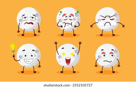 Dibujos animados divertidos de la luna con diferentes expresiones Ilustración de diseño