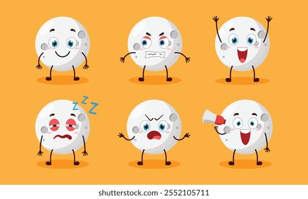 funny moon cartoon with many expressions design illustration