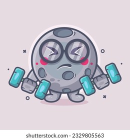funny moon character mascot doing bodybuilding using dumbbell isolated cartoon in flat style design