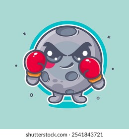 funny moon character mascot playing boxing sport isolated cartoon