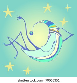 funny moon character with starry background