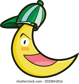 Funny moon character wearing baseball cap