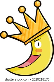 Funny moon character wearing crown