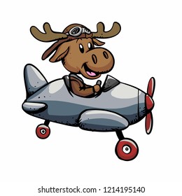 Funny moose aviator vector illustration 