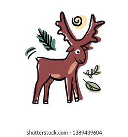 Funny moose flat illustration. Print, logo, postcard image template.