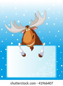 Funny Moose Holding Place Card For Your Winter Greetings