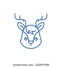 Funny moose line icon concept. Funny moose flat  vector symbol, sign, outline illustration.