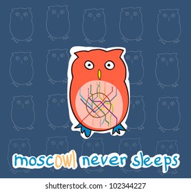 Funny Moscow Owl With Underground Map Vector