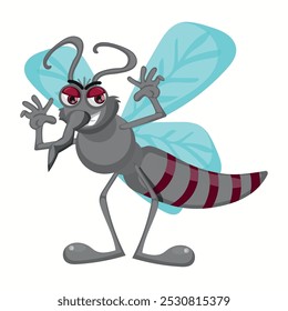 Funny mosquito cartoon. Mosquito vector flat icon. Cute cartoon mosquito isolated vector illustration.