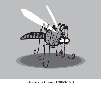 Funny mosquito hand drawn cartoon illustration