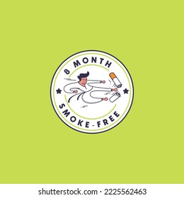 Funny Motivational Smoke-Free 8 Month Karate Illustration Badge 