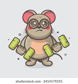 funny mouse animal character mascot doing bodybuilding using dumbbell isolated cartoon