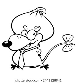 Personajes de dibujos animados de Funny Mouse con corbata y llevando un saco de dinero. Lo mejor para delinear, logo y libro para colorear con temas de corrupción política