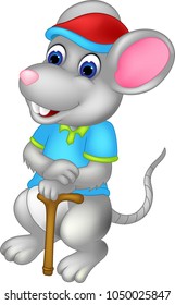 funny mouse cartoon standing bring stick with smile