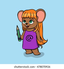 Funny mouse in cartoon style. Children's vector illustration.