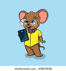 Funny mouse in cartoon style. Children's vector illustration.