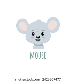 Lustige Maus im Cartoon-Stil. Flaches Tier. Doodle Illustration des Mauskopfes für Karten, Magazine, Banner. Vektor