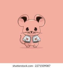 funny mouse character logo, with stylish wear jacket. rat logo template