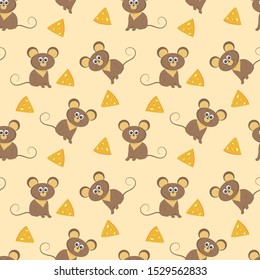 Funny mouse and cheese seamless vector pattern. Seamless vector pattern with mice for kids design