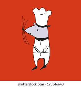 funny mouse cook on orange background