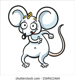 Funny mouse dancing. Animal cartoon character. Symbol of the Chinese horoscope. Isolated on white background. 
