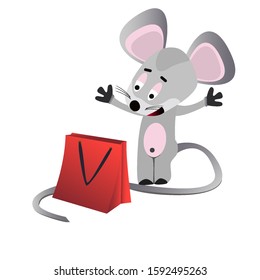 Funny mouse Happy New Year. Small symbol year of Rat 2020 isolated. Vector illustration. 